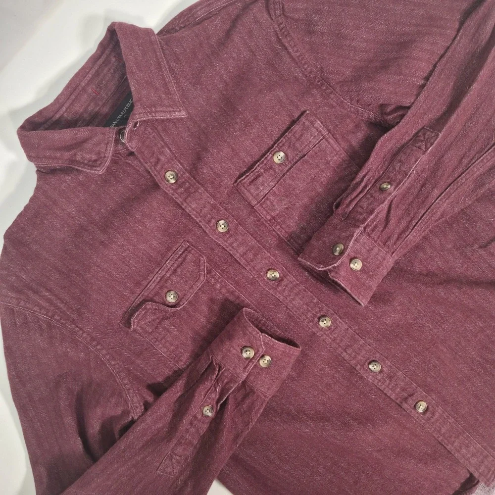 Banana Republic Heritage Button Down Shirt Mens Medium Herringbone Dark Cherry